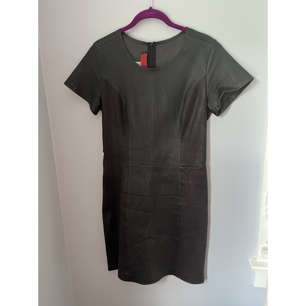 Giorgio&Mario Women's Vintage Leather Sheath Dress Short Sleeve Black 40/usa M
